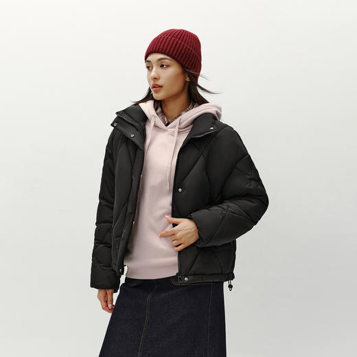 森马棉服女冬季菱形格宽松立领抽绳棉衣休闲百搭慵懒气质温柔外套
 商品图2