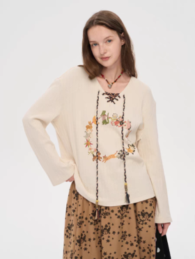 local tag/lt25awk31/ 友谊万岁 温暖粗针织系带领长袖上衣