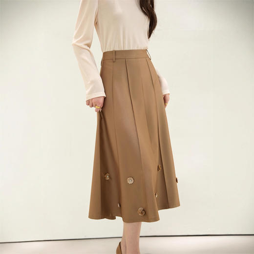 「自」全新升级【铂金会员192/天猫259/差价67】(11722)洛诗琳新款复古气质高腰半身裙2025秋季重工钉珠直筒A字裙 商品图3