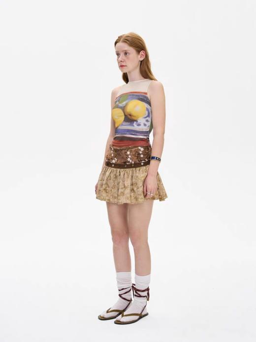 local tag/It25ssk02/Velvet Ballet 丝绒碎花纽扣拼接短裙 商品图2