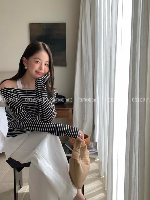 【门店同款】ENJOY秋季“光阴序语”条纹假两件上衣 164543925 商品图1