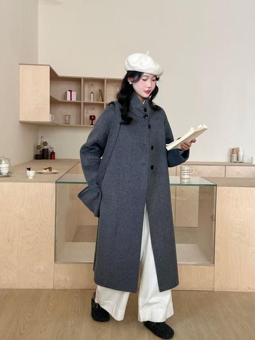 【YW】无忧购韩版长款立领宽松双面羊毛大衣带包包8814水饺包（现货48小时发货） 商品图1