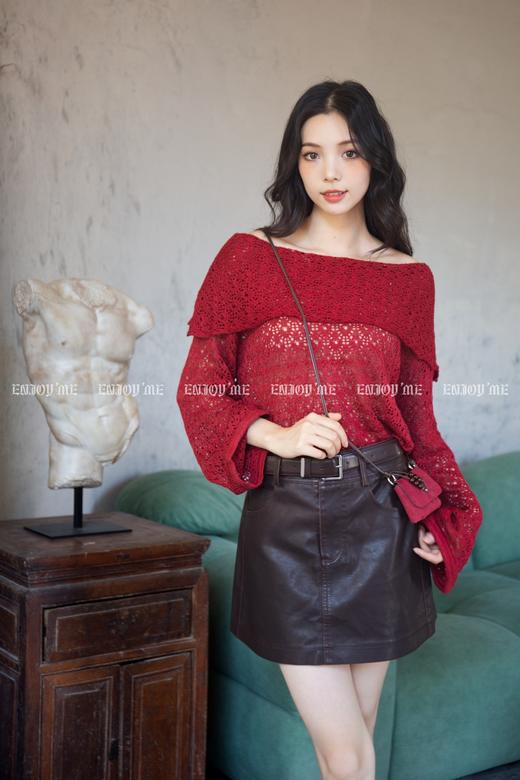 【门店同款】ENJOY秋季“谧色花颂”温柔斜肩毛衣 165243326 商品图3