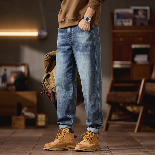 【DQ】大依优型大码男装微锥小脚牛仔裤男宽松加大码弹力复古长裤 商品图1
