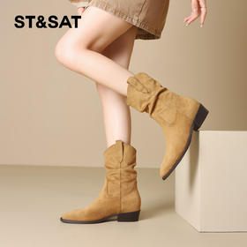 星期六英伦复古中筒时装靴SSD4116T2N