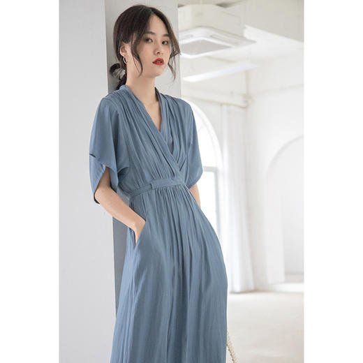 OLrain欧芮儿夏日清爽蓝色连衣裙海边度假必备显瘦仙女裙 商品图1