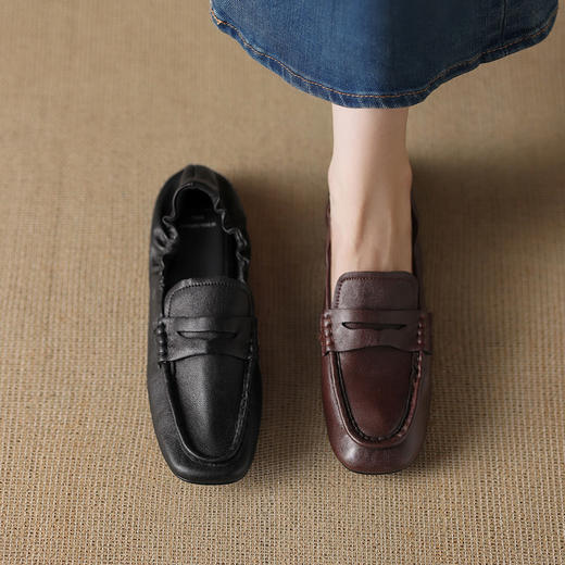 【预售5天】软皮方头单鞋女平跟鞋秋冬新款低帮乐福单鞋女小皮鞋XDDFG&D-3328F 商品图3