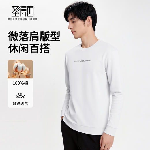 【100%棉】圣得西男圆领休闲卫衣2025秋季新款微落肩字母烫印上衣 商品图1