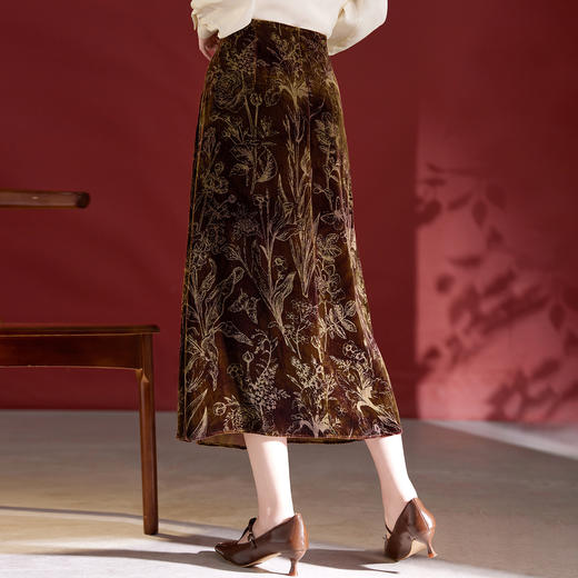 QS秋季高腰裙真丝显瘦2025秋款新中式桑蚕丝半身裙女侧边开叉1801 商品图1