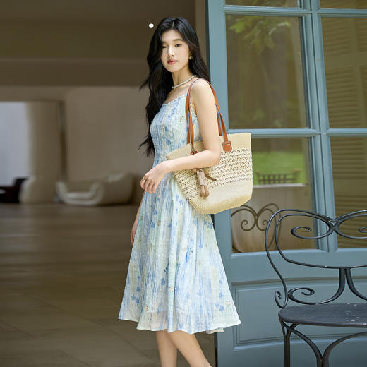 奢姿大码女装2025秋季减龄印花吊带裙子胖妹妹木耳边时尚连衣裙9953835137B 商品图1