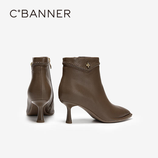 【静音系列】千百度细高跟羊皮靴女尖头时装靴短靴子A25581420 商品图4