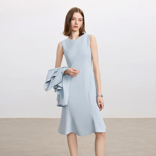 IWY/蓝色无袖连衣裙女气质显瘦包臀鱼尾西装背心裙通勤职业裙子Q1440 商品图3