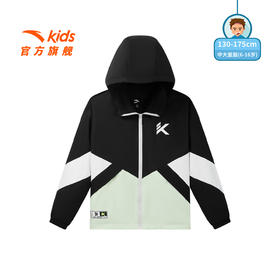 安踏儿童男大童丝光绒运动上衣2025冬款防风透湿中大童连帽厚外套352541603