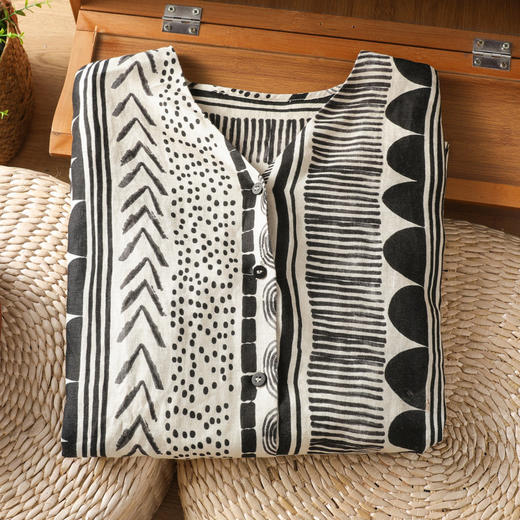 GYH 898印花v领长袖衬衫宽松显瘦通勤上衣 商品图2