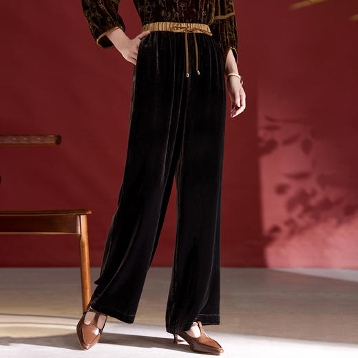 QS真丝丝绒阔腿裤女2025新款秋冬休闲高端丝绒长裤宽松1797 商品图2