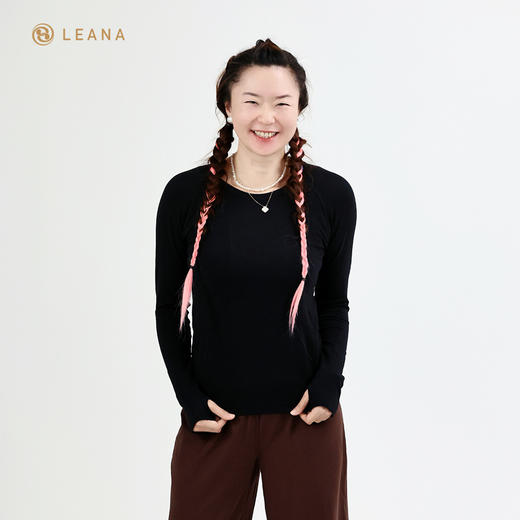 LEANA【无缝长袖】秋裸感立体修身长袖透气圆领瑜伽跑步运动上衣LN42002无胸垫 商品图12