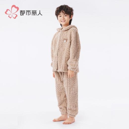 都市丽人睡衣男童女童可穿法兰绒提花家居服长袖长裤童装JHH1F3 商品图2