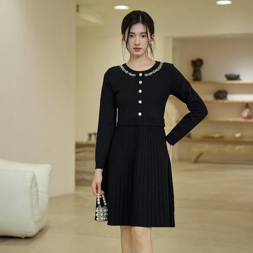 奢姿大码女装2025夏季减龄钉珠圆领连衣裙胖妹妹假两件针织裙子9853890651 商品图4