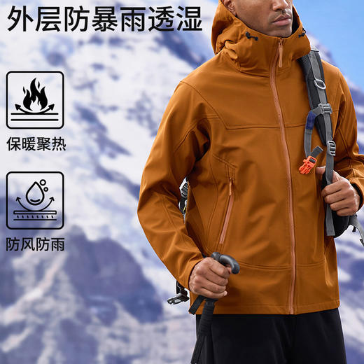 跃牌【欲动春风】男装系列 秋冬户外加绒软壳冲锋衣男女锁温保暖防水防风高领连帽冲锋衣外套D16005 商品图0