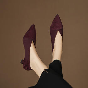 【预售5天】秋季新款5cm复古优雅尖头拼接松紧V口一脚蹬粗跟气质通勤高跟单鞋JLY&18-751