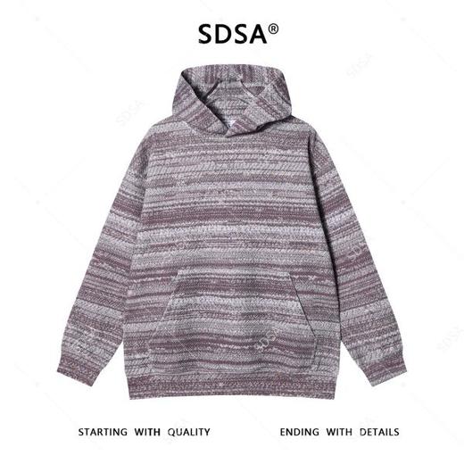 SDSA男士秋冬新款痞帅男装针织撞色条纹连帽卫衣百搭宽松套头上衣 商品图0