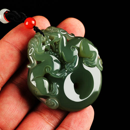 和田玉双貔貅传统瑞兽平安扣吊坠 商品图2