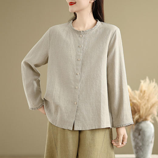 GYH 856简约休闲纯色文艺复古长袖宽松衬衣 商品图1
