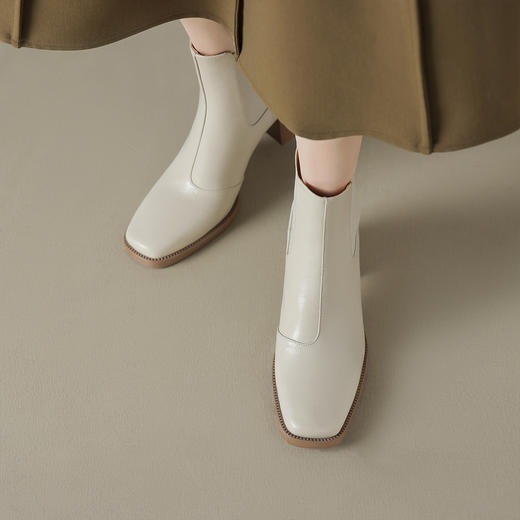 阿么手工女鞋气质高跟切尔西靴秋冬新款简约百搭方头真皮短靴5CM 商品图3
