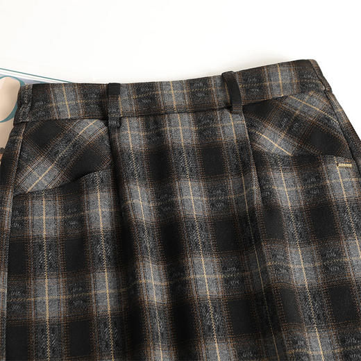 QYM 95837-Y格子直筒半身裙高腰开衩一步裙包臀裙 商品图3