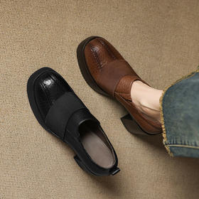 OLD A1355真皮厚底高跟深口单鞋复古风擦色显瘦高跟鞋