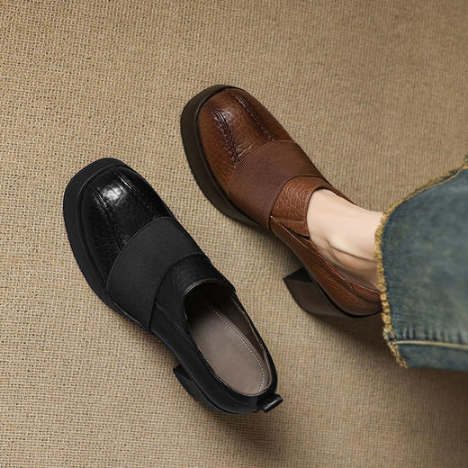 OLD A1355真皮厚底高跟深口单鞋复古风擦色显瘦高跟鞋 商品图0