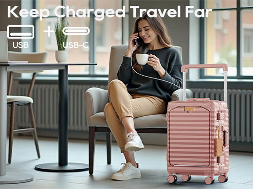 【新款】亚马逊同步上新火爆欧美时尚商务前开口铝框箱宽拉杆旅行箱20寸商务登机箱USB充电 商品图1