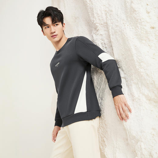 【新疆棉/远红外发热/加绒】柒牌圆领套头卫衣男士时尚保暖上衣129W70160 商品图1