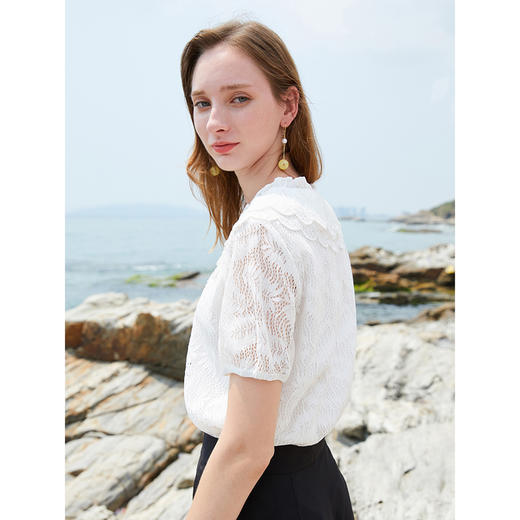 OLrain欧芮儿清新百搭白色上衣通勤休闲两不误 商品图2