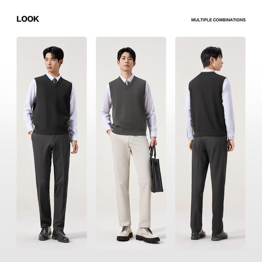 【含羊毛/蚕丝/可机洗/抗静电】柒牌V领套头厚毛衫25秋冬加绒马甲129Y70800 商品图2