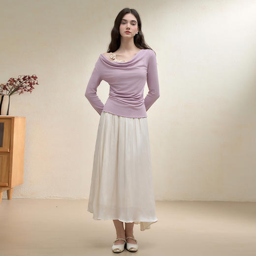 【限时秒杀】西遇法式温柔套装女秋季新款编织花朵荡领T恤半身裙两件套V3051249/V2951254 商品图1