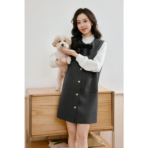 【商场同款】【灰天鹅】诗凡黎年会无袖毛呢连衣裙2025春新款中长裙小香风薄款3G2190703 商品图2