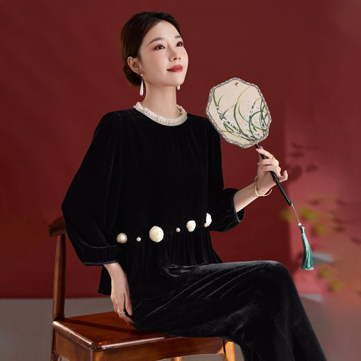 QS真丝源头工厂设计感秋季新款长袖衬衫真丝丝绒高级感女款上衣1987 商品图3