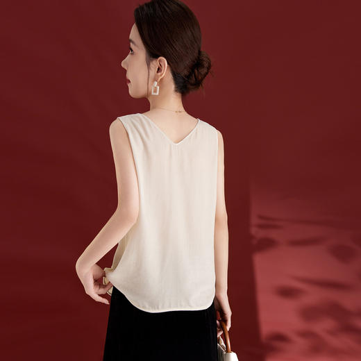 QS黑色丝绒吊带背心女内搭露肩100%桑蚕丝纯色无袖舒适透气百搭1793 商品图2