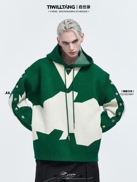 TIWILLTANG启世录 店主推荐 限定蓝紫灰撞米白两件式刺绣针织卫衣