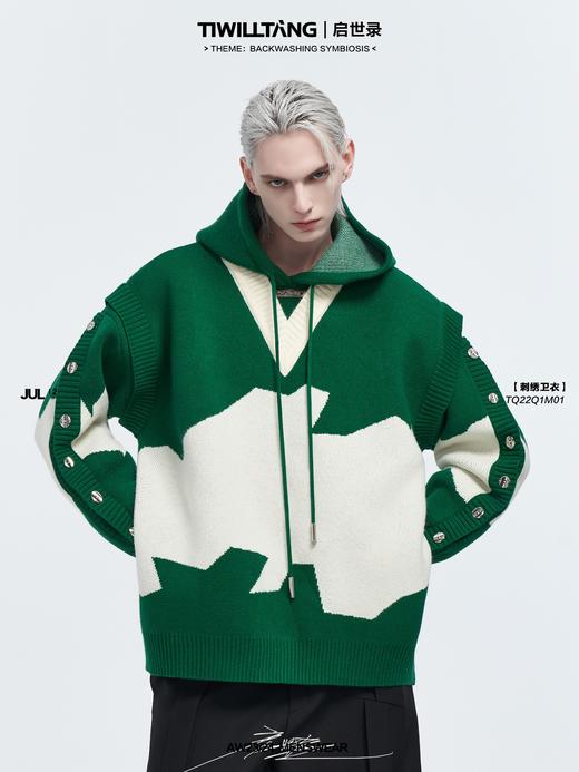 TIWILLTANG启世录 店主推荐 限定蓝紫灰撞米白两件式刺绣针织卫衣 商品图0