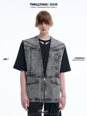 TIWILLTANG 启世录“苏霾”纯棉V领牛仔活页袢带无袖马甲宽松男夏