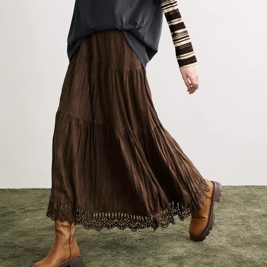 欧货尝鲜 复古烧花老钱风鹿皮绒显瘦大摆半身裙 商品图3