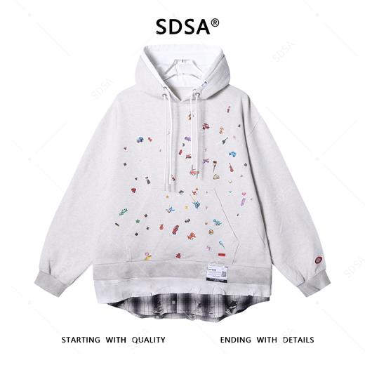 SDSA男士秋冬新款痞帅男装复古卡通印花假三件连帽卫衣时尚潮牌 商品图0