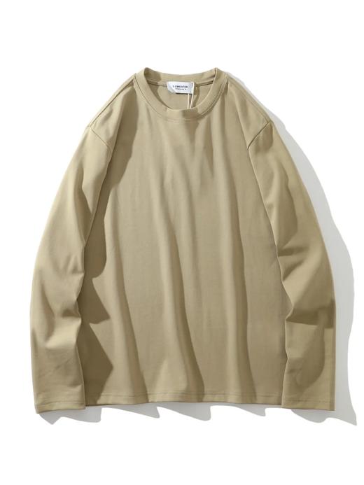 舒适之约！270克双面水柔棉弹力圆领打底衫 简约纯色百搭休闲直口长袖T！男女都可穿！ 商品图3