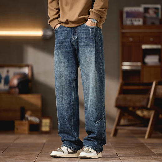 【DQ】大依优型大码男装牛仔裤潮流直筒宽松秋冬新款复古阔腿裤胖子显瘦休闲长裤百搭加肥加大 商品图1