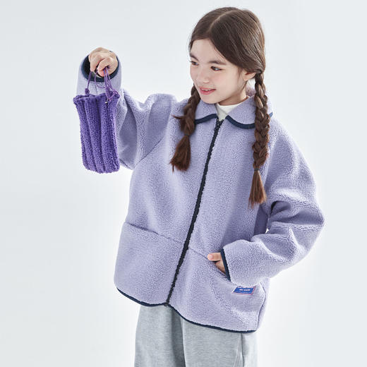 cicochild25年冬季新款亲子中大女童仿羊羔毛外套紫色抗静电外套 商品图3