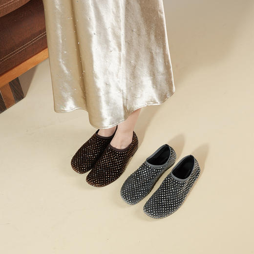 Westory2025年秋季方头低跟弹力绒面烫钻单鞋休闲深口单鞋W25CM76611 商品图8