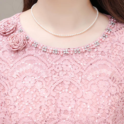 QYM 615C9911-Y蕾丝连衣裙气质优雅长袖A字裙 商品图3