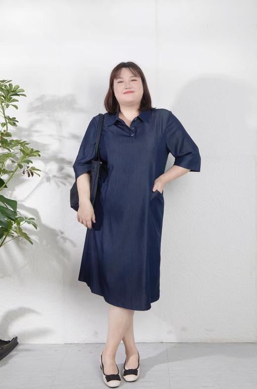 现货💙正码正拍【经典翻领  A版牛仔裙】小个子可裁剪款，适合通勤、休闲多场合的夏秋过渡连衣裙~深蓝牛仔衬衫连衣裙 | 通勤休闲两穿 | 遮肉七分袖 | 夏秋百搭 商品图9